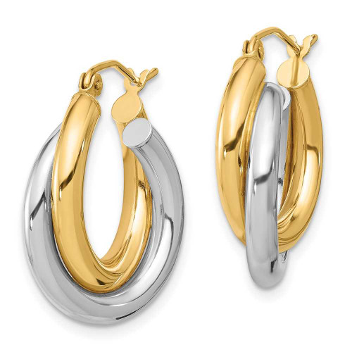 Image of 23.77mm 10k Yellow & White Gold Polished Double Tube Hoop Earrings