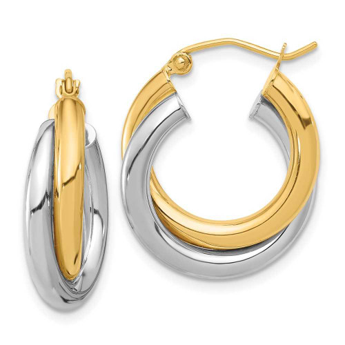 Image of 23.77mm 10k Yellow & White Gold Polished Double Tube Hoop Earrings