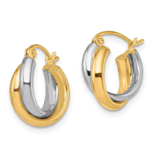 Image of 15mm 10k Yellow & White Gold Polished Hinged Hoop Earrings 10LE138