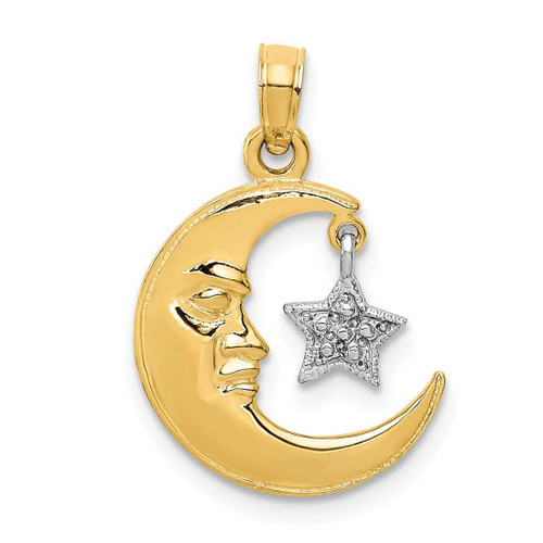 Image of 10k Yellow & White Gold Polished Open-Backed Half Moon & Star Pendant