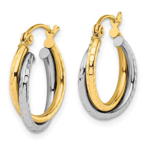 Image of 18mm 10k Yellow & White Gold Shiny-Cut Hinged Hoop Earrings