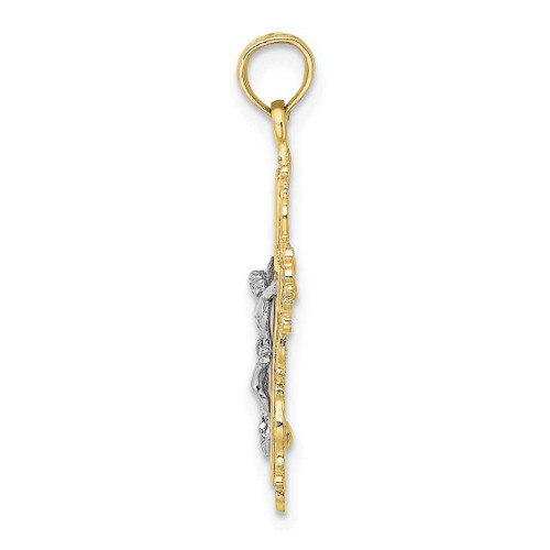 Image of 10k Yellow & White Gold Textured w/ Lace Trim Crucifix Pendant