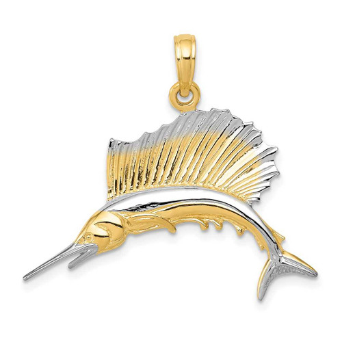 Image of 10K Yellow Gold & Rhodium Sailfish Pendant