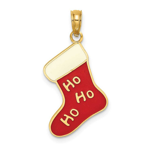 Image of 10k Yellow Gold 2-D & Enamel HO HO HO Christmas Stocking Pendant