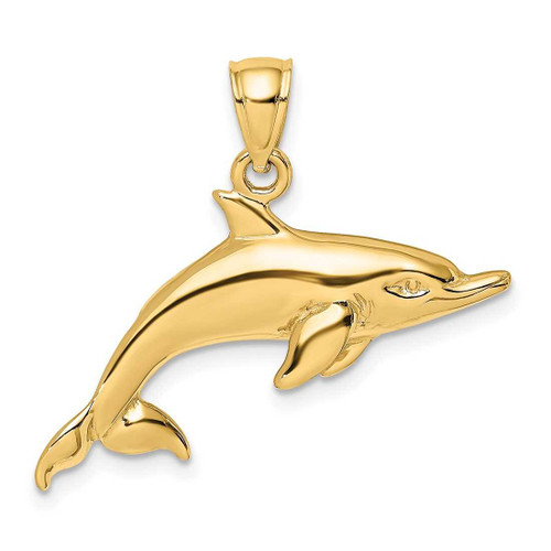Image of 10K Yellow Gold 2-D and Polished Swimming Dolphin Pendant