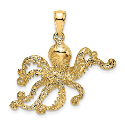 Image of 10K Yellow Gold 2-D and Textured Octopus Pendant 10K7431