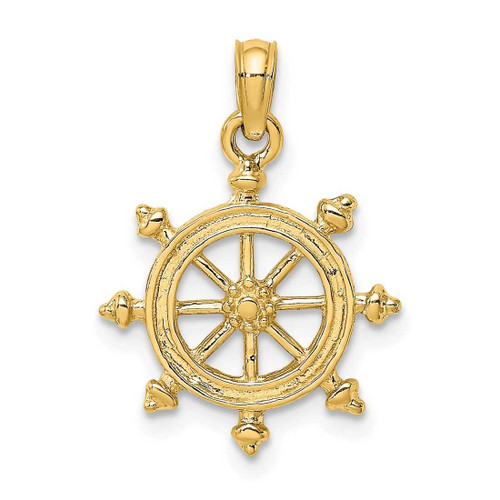 Image of 10K Yellow Gold 2-D Engraved Ship Wheel Pendant