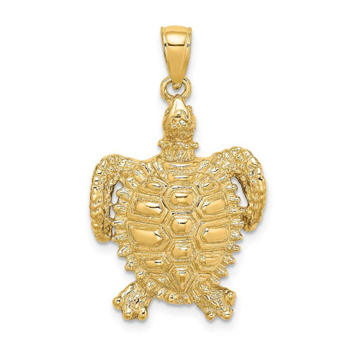 Image of 10K Yellow Gold 2-D Sea Turtle W/ Spiny Shell Pendant 10K7642