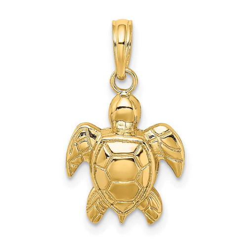 Image of 10K Yellow Gold 2-D Textured Sea Turtle Pendant