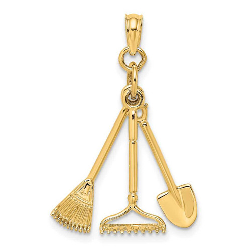 Image of 10K Yellow Gold 3-D Moveable Garden Tool Collection Pendant