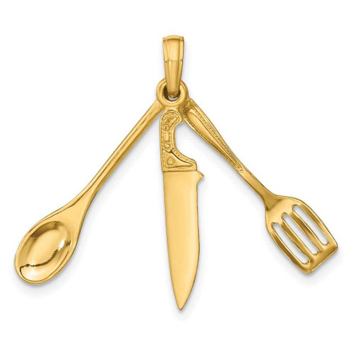 Image of 10K Yellow Gold 3-D Moveable Spatula, Spoon, and Knife Pendant