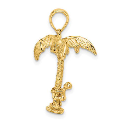 Image of 10K Yellow Gold 3-D Palm Tree W/Moveable Man Pendant