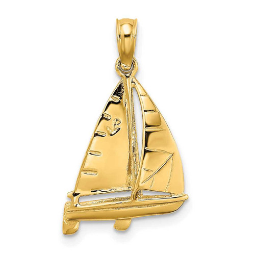 Image of 10k Yellow Gold 3-D Polished SAILBOAT Pendant