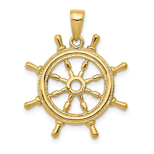 Image of 10K Yellow Gold 3D Ships Wheel Pendant