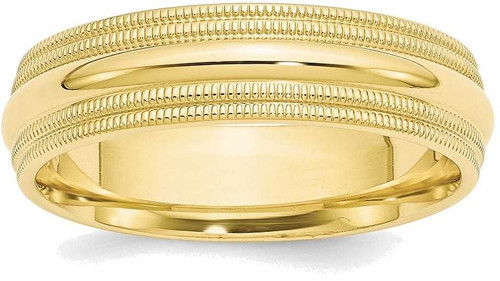 Image of 10K Yellow Gold 6mm Double Milgrain Comfort Fit Band Ring