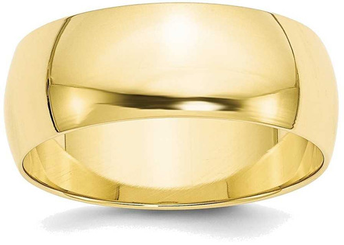 Image of 10K Yellow Gold 8mm Lightweight Half Round Band Ring