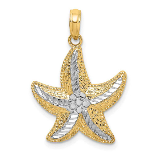 Image of 10K Yellow Gold and Rhodium Diamond-cut Small Starfish Pendant