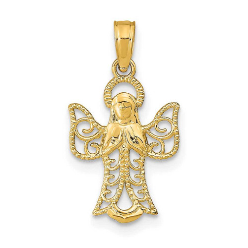 Image of 10K Yellow Gold Angel W/Filigree Cut-Out Wings Pendant