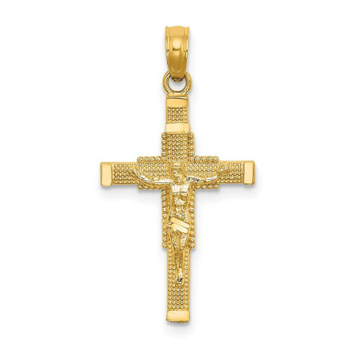 Image of 10k Yellow Gold Beaded Accent w/ Cross Behind Crucifix Pendant