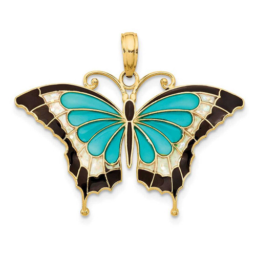 Image of 10K Yellow Gold Blue Enameled Butterfly Pendant