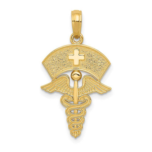 Image of 10K Yellow Gold Caduceus w/Nurses Cap Pendant