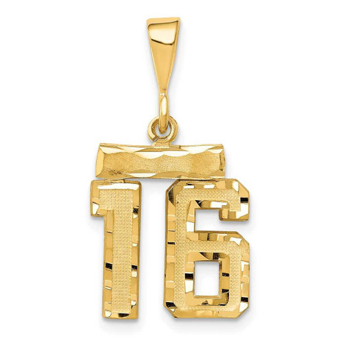 Image of 10K Yellow Gold Casted Small Diamond-cut Number 16 Pendant