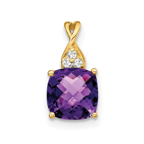 Image of 10K Yellow Gold Checkerboard Amethyst and Diamond Pendant