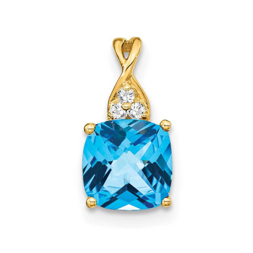 Image of 10K Yellow Gold Checkerboard Blue Topaz and Diamond Pendant