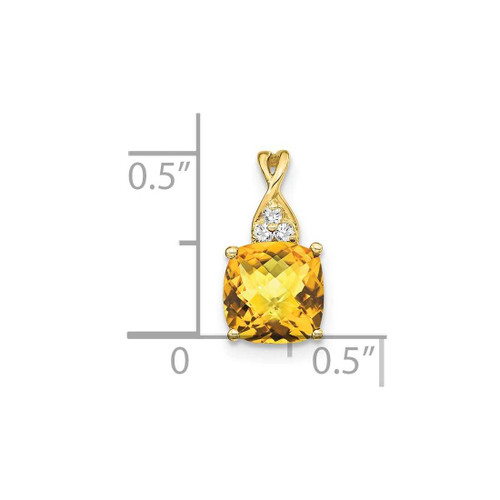 Image of 10K Yellow Gold Checkerboard Citrine and Diamond Pendant