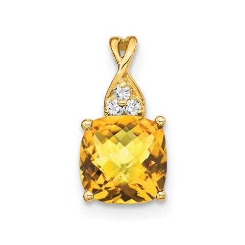 Image of 10K Yellow Gold Checkerboard Citrine and Diamond Pendant