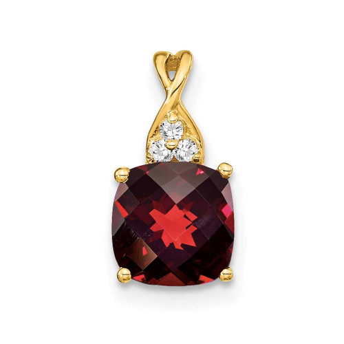 Image of 10K Yellow Gold Checkerboard Garnet and Diamond Pendant