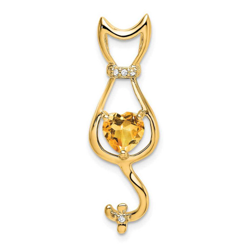 Image of 10k Yellow Gold Citrine and Diamond Cat Pendant
