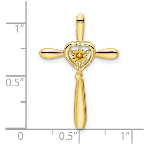 Image of 10k Yellow Gold Citrine Cross w/ Heart Slide Pendant