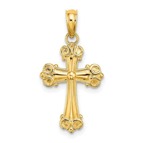Image of 10K Yellow Gold Cross W/ Scroll Tips and Button Center Pendant