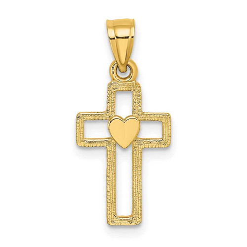 Image of 10K Yellow Gold Cut-Out Cross w/ Heart Pendant