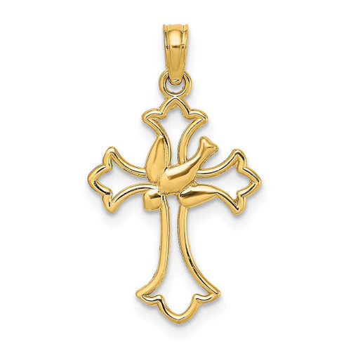 Image of 10k Yellow Gold Cut-Out Dove Center Cross Pendant