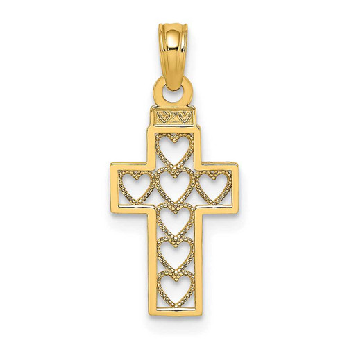 Image of 10k Yellow Gold Cut-Out Heart Design Cross Pendant