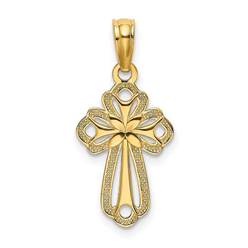 Image of 10k Yellow Gold Cut-Out Polished & Textured Cross Pendant