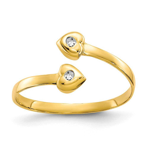 Image of 10K Yellow Gold CZ Two Heart Open Adjustable Toe Ring