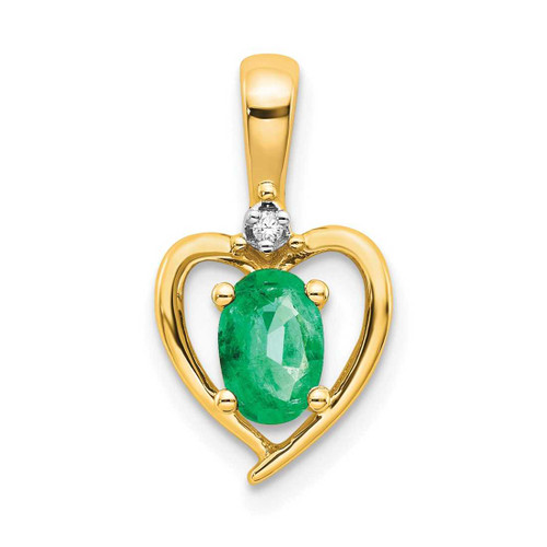 Image of 10k Yellow Gold Diamond & Emerald Pendant