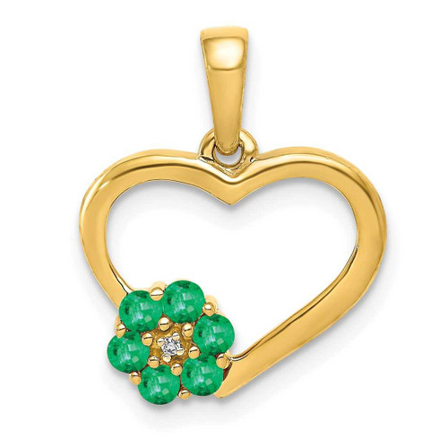 Image of 10k Yellow Gold Diamond and Emerald Heart and Flower Pendant