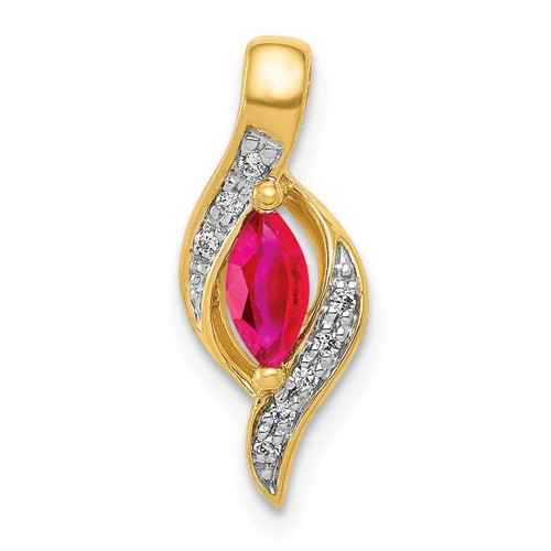 Image of 10K Yellow Gold Diamond and Marquise .25ctw Ruby Pendant