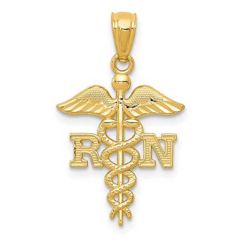 Image of 10K Yellow Gold Diamond-cut Polished RN Nurse Pendant