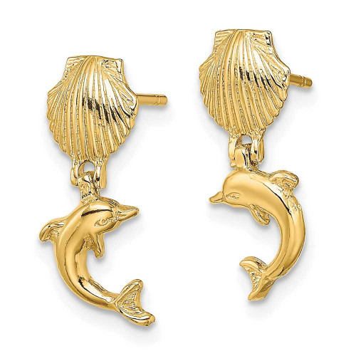 Image of 10k Yellow Gold Dolphin Dangle From Mini Scallop Earrings