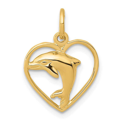 Image of 10K Yellow Gold Dolphin in Heart Charm