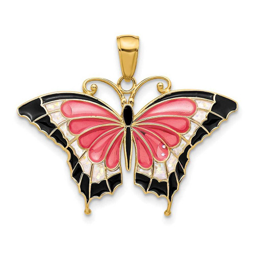 Image of 10K Yellow Gold Enameled Butterfly Pendant