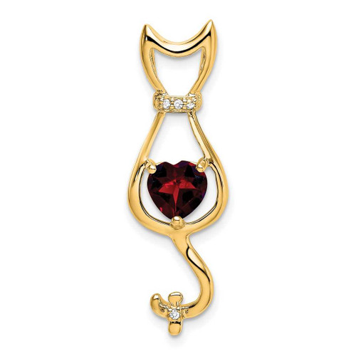 Image of 10k Yellow Gold Garnet and Diamond Cat Pendant