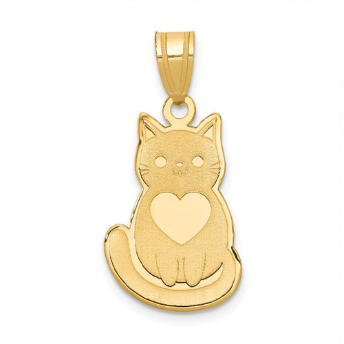 Image of 10K Yellow Gold Laser Cut Cat with Heart Pendant