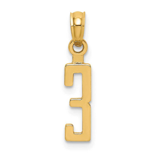 Image of 10k Yellow Gold Number 3 Block Pendant
