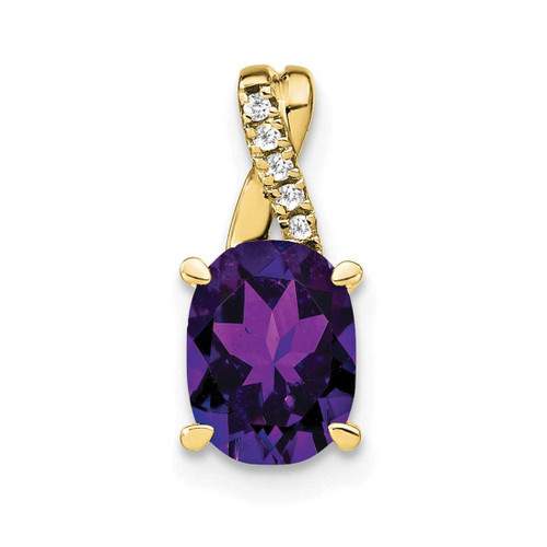 Image of 10K Yellow Gold Oval Amethyst and Diamond Pendant